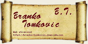 Branko Tomković vizit kartica